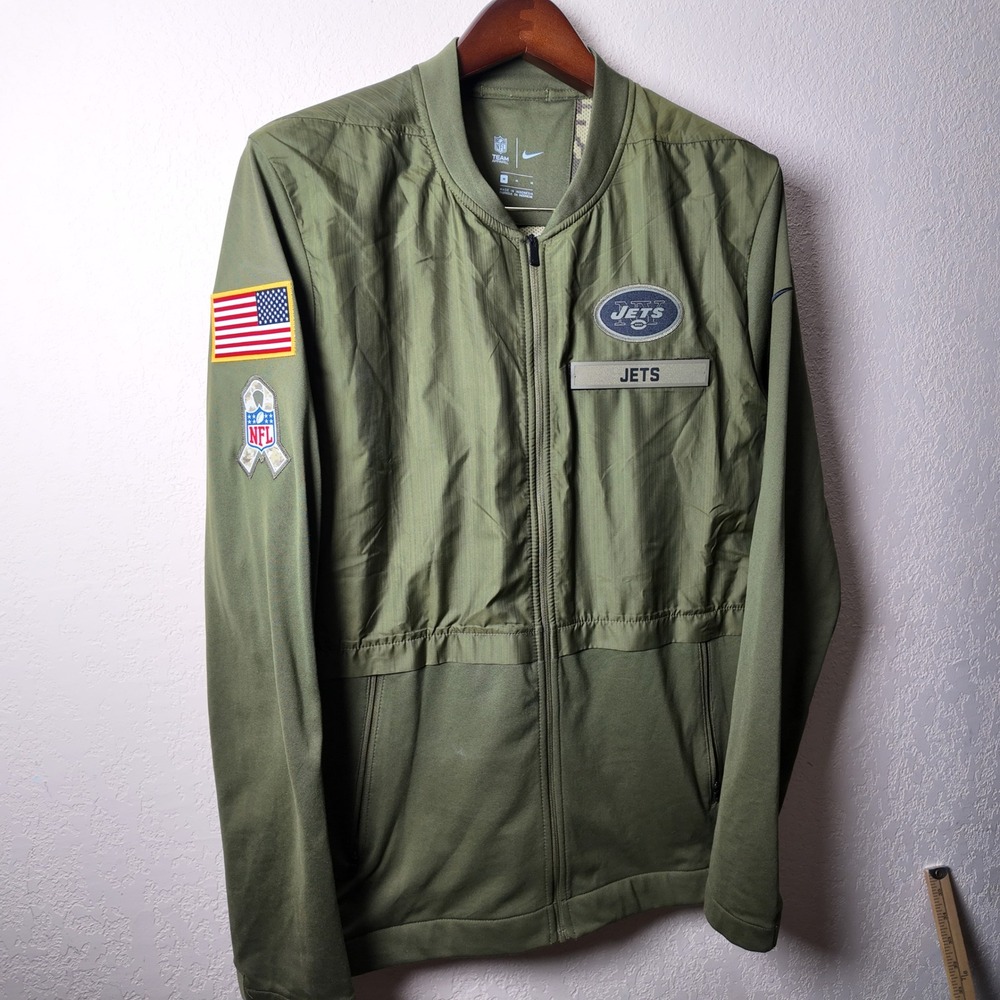 Nike‎ NFL New York Jets Olive Green Salute to Service M Full Zip Team Apparel